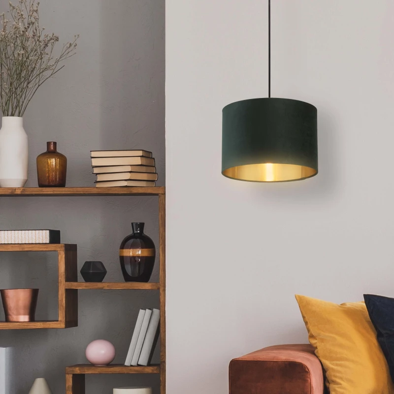 Image of Lighting Collection Velvet Drum Shade Green unisex 30cm