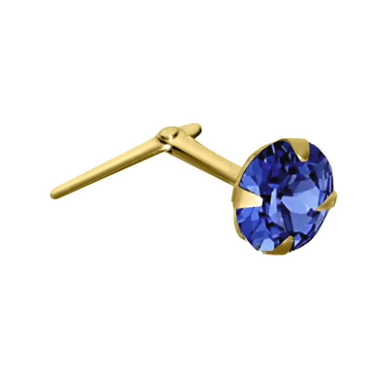 Image of Jewelco London 9ct Gold Dark Blue Crystal Claw Set Andralok Hinged Nose Stud 4mm - JNS067 Gold female