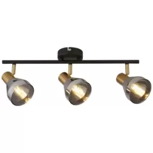 Image of Searchlight Westminster 3 Light Spotlight- Black, Satin Brass & Smoked Glass