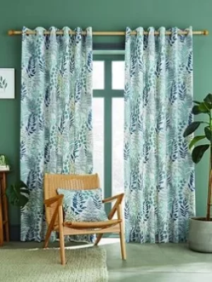Image of Catherine Lansfield Hartwood Leaf Print Eyelet Curtains In Green