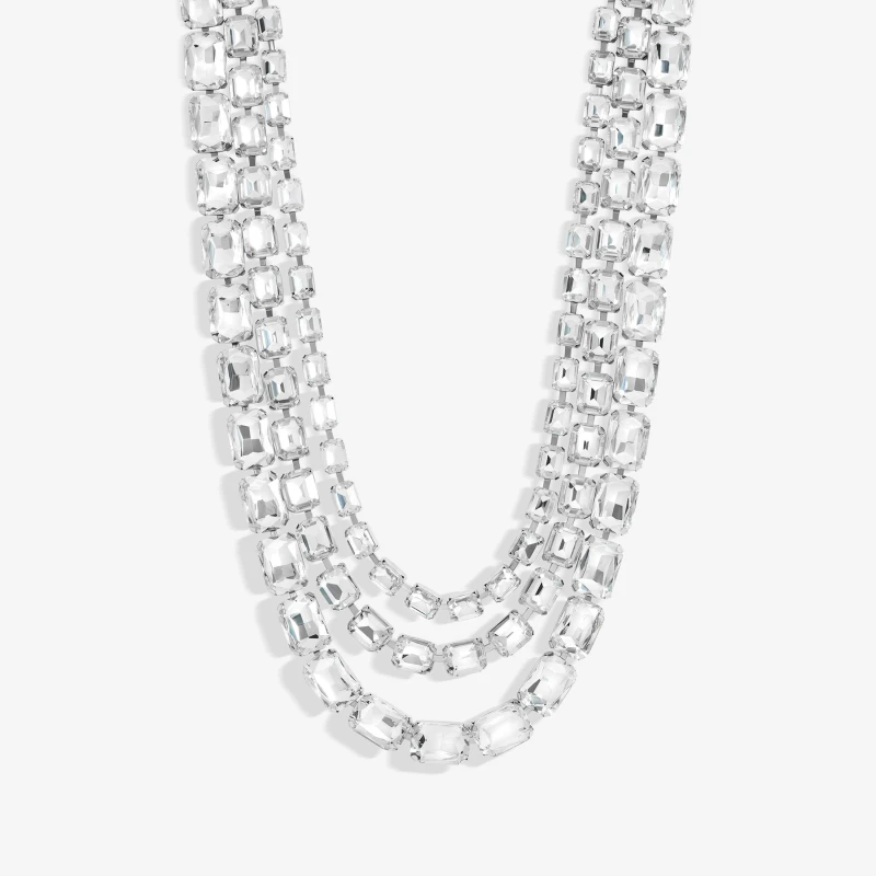 Image of Mood Silver Crystal Mirror Layered Collar Necklace Jewellery Sets One Size Silver 72232811000
