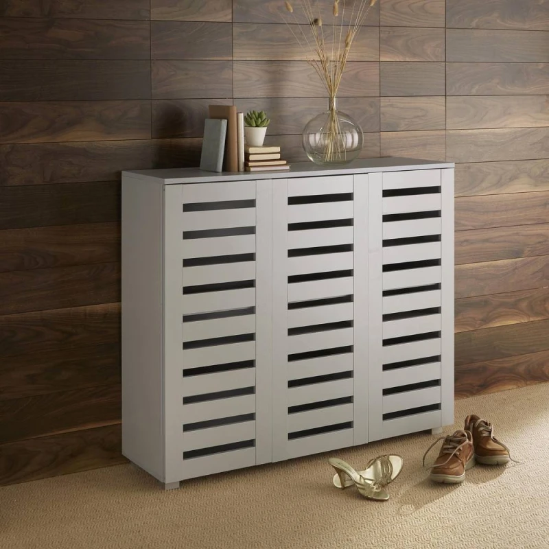 Image of Home Source Oslo 3 Door Shoe Storage Cabinet Unit Grey