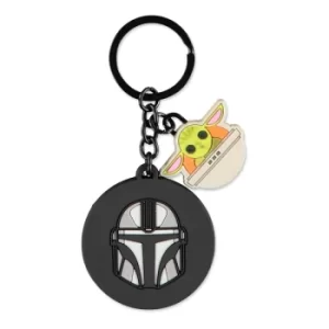 Image of STAR WARS The Mandalorian Boba Fett Helmet & Grogu Rubber Keychain, Multi-colour (KE611500STW)