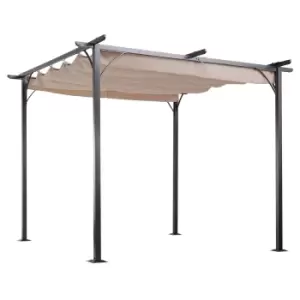 Image of Outsunny 3X3M Outdoor Pergola Metal Gazebo Porch Awning Retractable Canopy - Cream