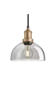 Image of Brooklyn Tinted Glass Dome Pendant, 8 Inch, Smoke Grey, Brass Holder