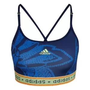 Image of adidas FARM Rio Light-Support Bra (Plus Size) Womens - Mystery Blue / Hi-Res Yellow