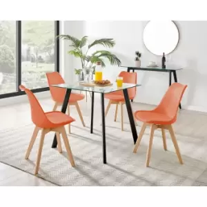 Image of Furniture Box Seattle Glass and Black Leg Square Dining Table & 4 Orange Stockholm Wooden Leg Chairs