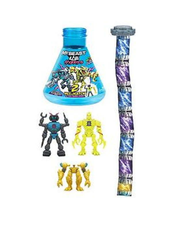 Image of MrBeast Lab Hybrids Multi Pack Reveal Different Hybrid Parts To Create 2 Mix and Match Action Figures Plus Parts Of The Golden Panther Dragon Fuse