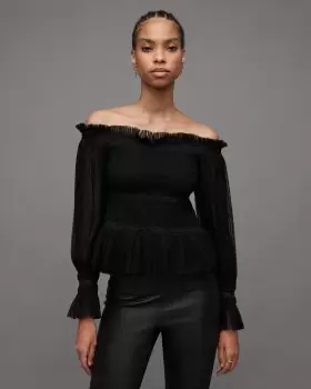 Image of AllSaints Layla Off-The-Shoulder Shirred Top