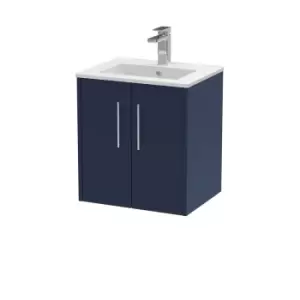 Image of Hudson Reed Juno 500mm Wall Hung 2 Door Vanity & Minimalist Basin - Electric Blue