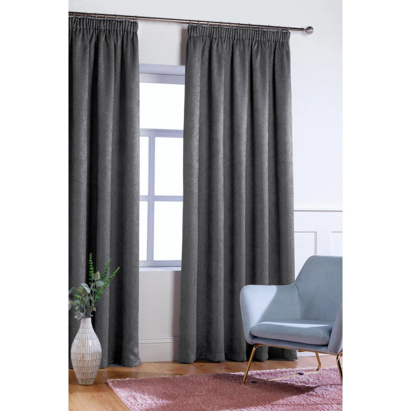 Image of Homelife Crinkle Woven Blackout Pencil Pleat Curtains - Grey Grey 46x54 Inch
