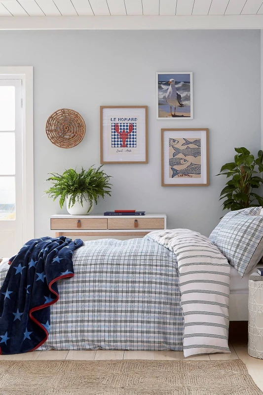Image of Helena Springfield 'Jones Check' Brushed Cotton Duvet Cover Set in Navy Size: Single Navy Unisex Single
