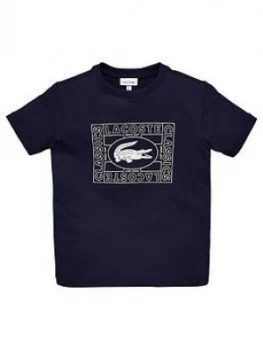 Image of Lacoste Boys Short Sleeve Croc Logo T-Shirt - Navy