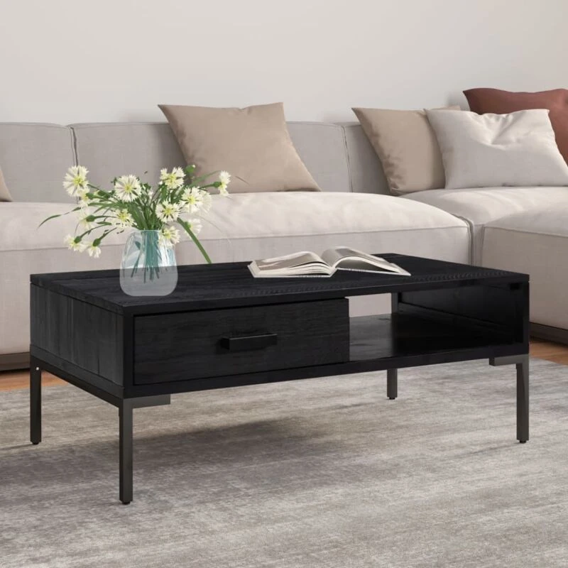 Image of vidaXL Coffee Table Black 90x50x35cm Solid Pinewood, Black 349930