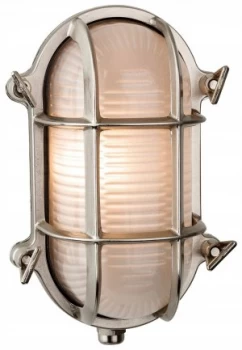 Image of 1 Light Outdoor Bulkhead Wall, Flush Light Nickel, Frosted Glass IP64, E27