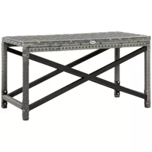 Image of Outsunny PE Wicker Outdoor Coffee Table, Patio Rattan Side Table, with Plastic Board Under the Full Woven Table Top for Patio, Garden Mixed Grey