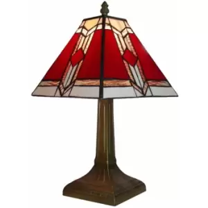 Image of Minisun - Antique Brass Effect Vintage Red White Stained Glass Table Lamp Light