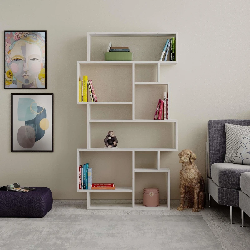 Image of DECORTIE Decortie - Karmato Modern Bookcase Display Unit - Ancient White - Ancient White M.KT.02.13150.11