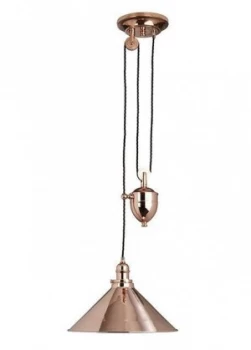 Image of 1 Light Rise & Fall Dome Ceiling Pendant Polished Copper, E27