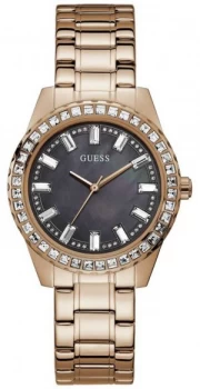 Image of Guess Sparkler Womens Rose Gold Plated Bracelet Black Watch