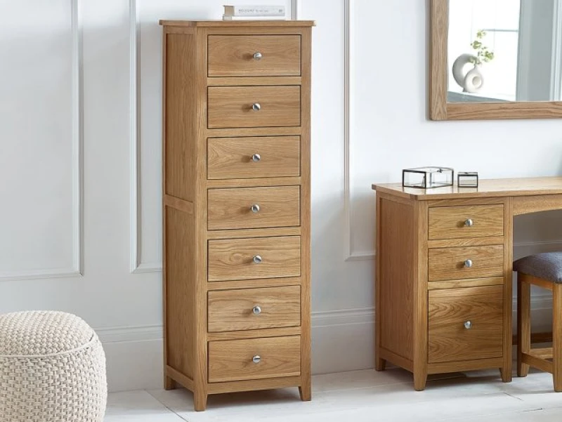 Image of Julian Bowen Mallory Oak 7 Drawer Tall Narrow Chest of Drawers