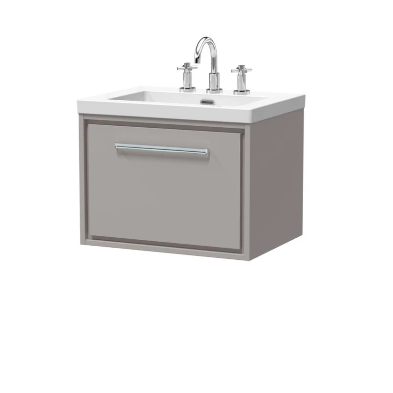 Image of Balterley Modern Bathroom 1 Soft Close Drawer Wall Hung Vanity Unit Fireclay Basin, Pebble Grey, 600mm