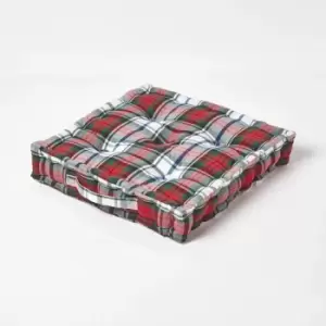 Image of Homescapes - Cotton Macduff Tartan Floor Cushion, 40 x 40cm - Red