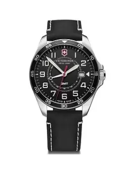 Image of Victorinox Fieldforce Gmt, Black Dial, Black Leather Strap Swiss Made