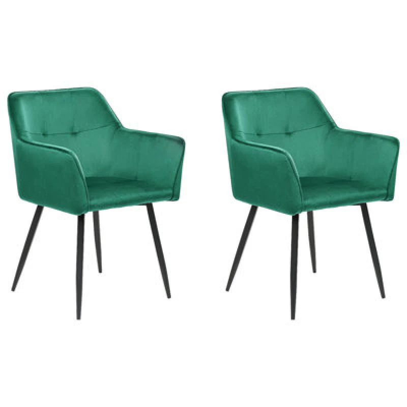 Image of Beliani Set Of 2 Dining Chairs Jasmin Velvet Emerald Green