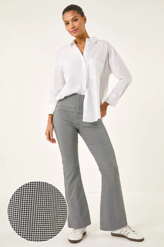 Image of Roman Womens Dogtooth Stretch Wide Leg Trouser in Light Grey Size: 20 Light Grey Female 20