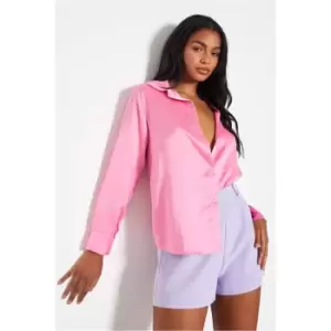 Image of I Saw It First Pink Satin Button Through Shirt - Pink