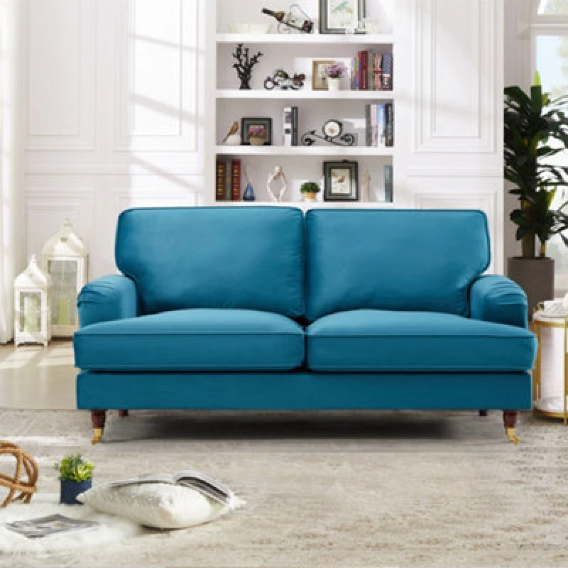Image of Woodbury 158Cm Wide 2 Seat Teal Velvet Fabric Sofa Walnut Colour Legs With Brass Coloured Wheel