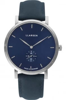 Image of Llarsen 143SDS3-SOCEAN20 Mens Nikolaj Ocean Leather Strap Wristw Colour - Silver Tone