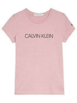Image of Calvin Klein Jeans Girls Short Sleeve Logo T-Shirt - Pink