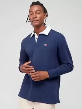 Image of Tommy Jeans Badge Logo Rugby Top - Navy Size M Men