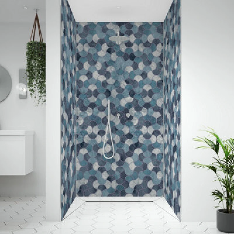 Image of Splashwall Alloy Aluminium Bathroom & Wet Room Decorative Panel (H)2440mm (W)900mm - Matt Blue Scallop