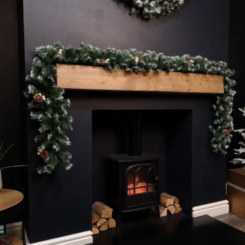 Image of Samuel Alexander Premier 270cm (9ft) Christmas Garland Decoration Snow Tips White Berries & Cones Green