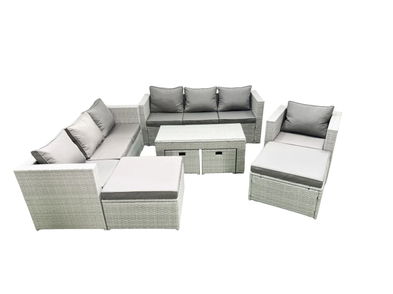 Image of Fimous Outdoor Rattan Garden Furniture Set with Grey Cushions Luxury 11 Seater with Chair and Coffee Table For Conservatory,Patio Light Grey