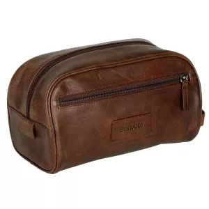Image of Barbour Mens Leather Wash Bag - Dark Brown