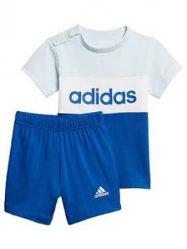Image of Adidas Infants Colour Block Tee And Short Set - Blue