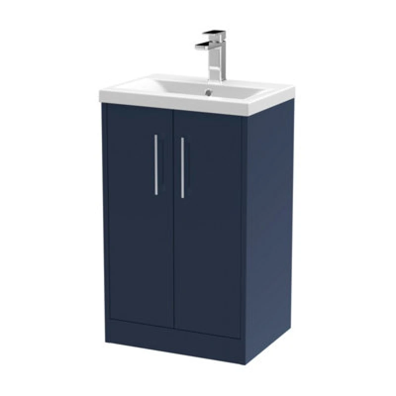 Image of Hudson Reed Juno 500mm Floor Standing 2-Door Vanity Unit & Basin-Midnight Blue