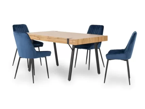 Image of Seconique Treviso Oak Dining Table and 4 Avery Blue Velvet Chairs