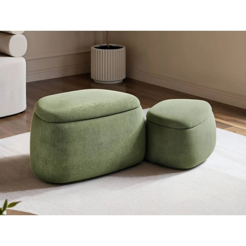 Image of Solace+Co Zuri Storage Pouffe Set Green Fabric Green Unisex