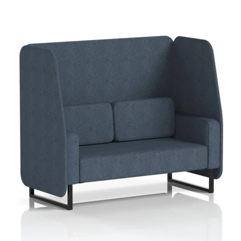 Image of Brixworth 2 Seater Open Office Booth with Black Legs in Rivet Fabric - Crucible Panels and Sofa