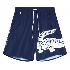 Image of Lacoste Print Quick-Dry Swim Shorts - Navy 166