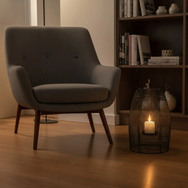 Image of Premier Housewares Small Black Lantern, Iron Wireframe Black Candle Holder, Indoor & Outdoor Glass Shade Candle Holder Black