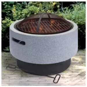 Image of Urbn-garden - Light Grey Round Fire Bowl With bbq Rack [388811]