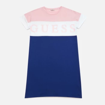 Image of Guess Girls 3/4 Sleeve Logo Dress - Pink/White Multi - 10 Years
