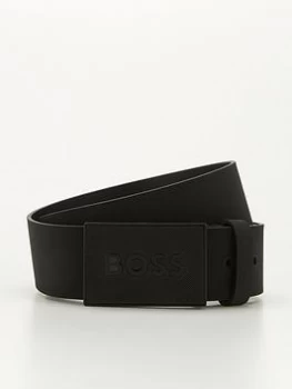 Image of BOSS Icon Plaque Leather Belt - Black, Size 100 Cms, Men