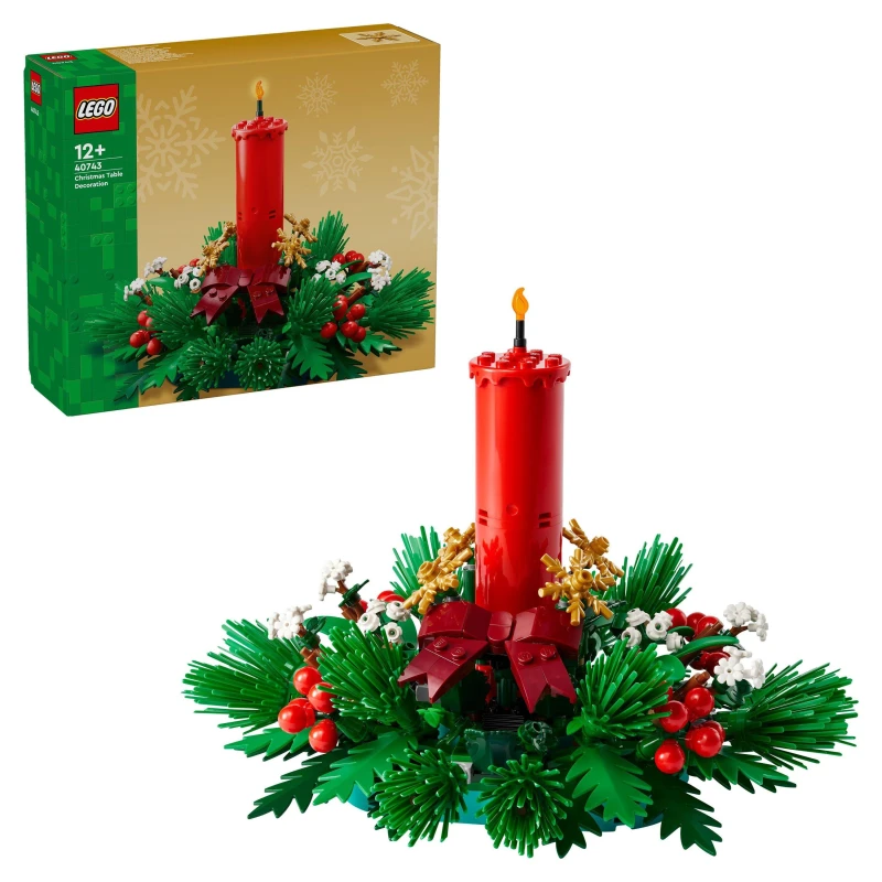 Image of LEGO Christmas Table Decoration - Display Toy incl. a Candle Red Berries Golden Stars and Foliage - Fun Family Activity for 12+ Year Old Girls Boys